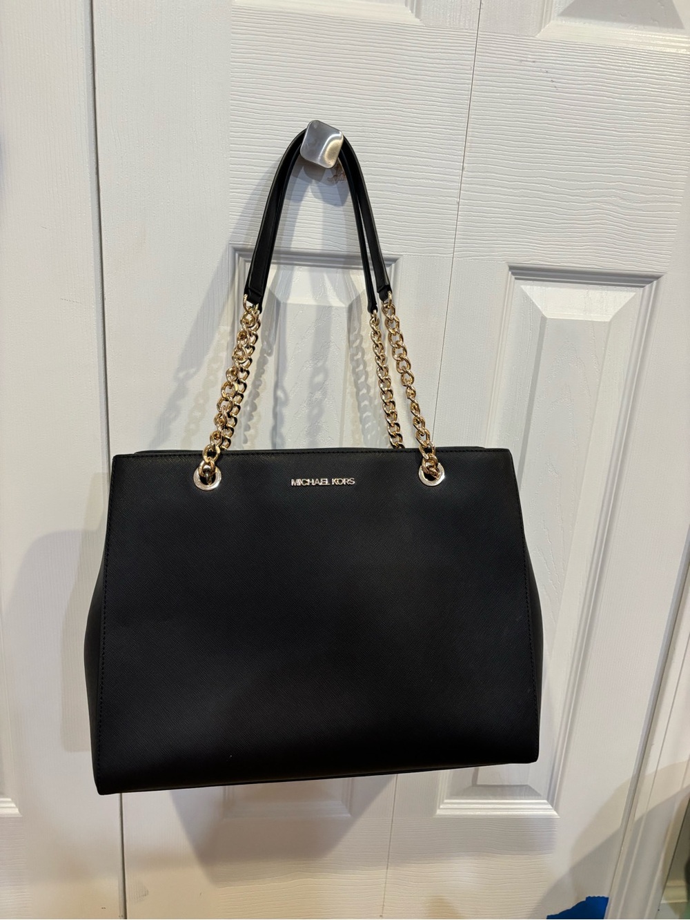 Michael Kors Black Tote with Gold Chain Handles